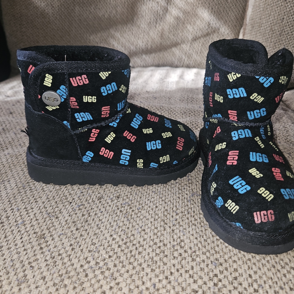 UGG Black Boots with Multicolor Logo Design
